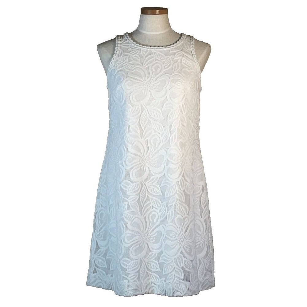 Lilly Pulitzer Marquette Shift White Wildflower LWD Lace MEDIUM Dress Beach